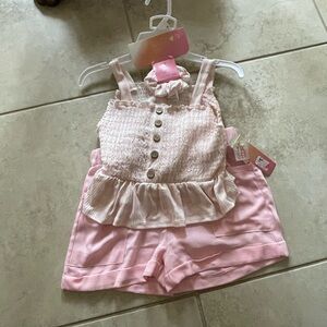 Pink Ruffled Top and Shorts Set w/ match hair tie